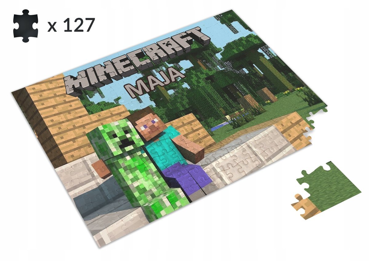 Puzzle + IMIĘ Dziecka + pudełko MINECRAFT WZORY