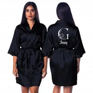 Piżamy damskie - SZLAFROK SATYNOWY CZARNY Damskie Na Prezent TWOJE IMIĘ INICJAŁY Wzory - miniaturka - grafika 1