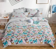 Pościel - Cotton World Pościel flanelowa 180x200 FLAAB07 szara kolorowe motyle - miniaturka - grafika 1