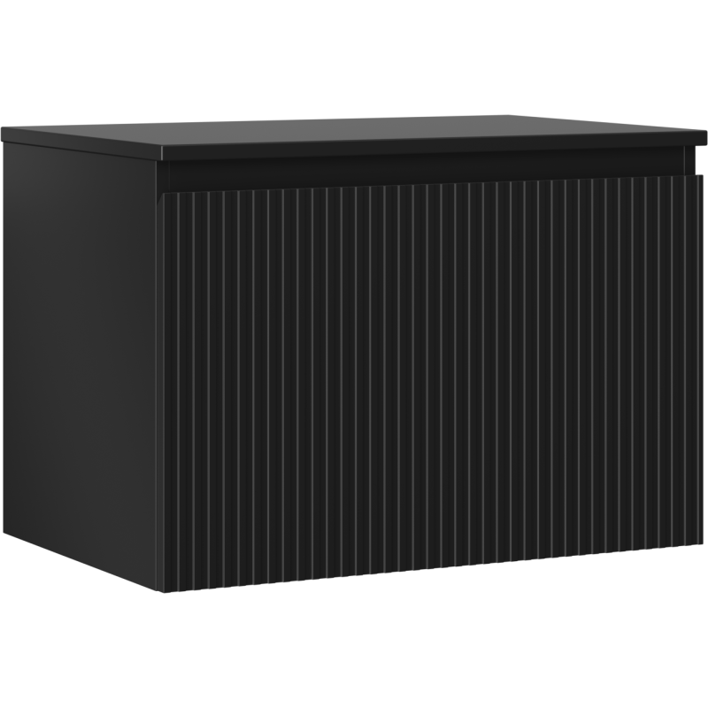 Mexen Rivel szafka łazienkowa podumywalkowa 70 cm z blatem, 1 szuflada, ryflowana , czarna mat - 91A20-07047-1-BFC71