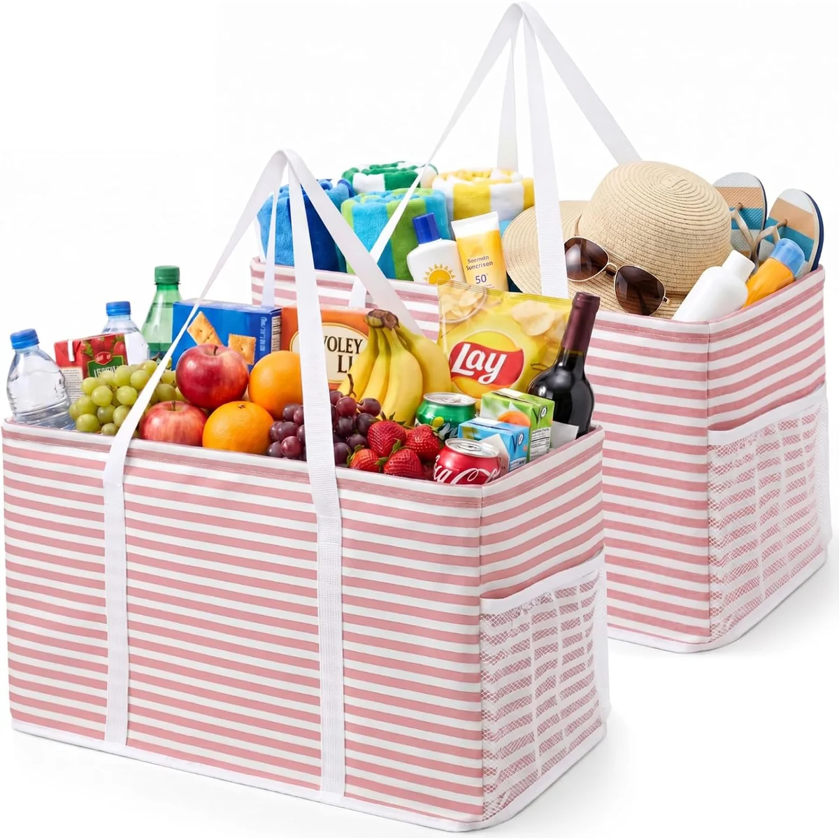 TORBA 57X26.5X30.5CM SKŁADANA NA ZAKUPY POJEMNA WODOODPORNA UCHWYT SZARY / 2 RÓŻOWY / 2