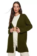 Swetry damskie - Trendyol FeMan Oversize Basic kardigan z dzianiny z dekoltem w serek, khaki, S, Khaki, S - miniaturka - grafika 1
