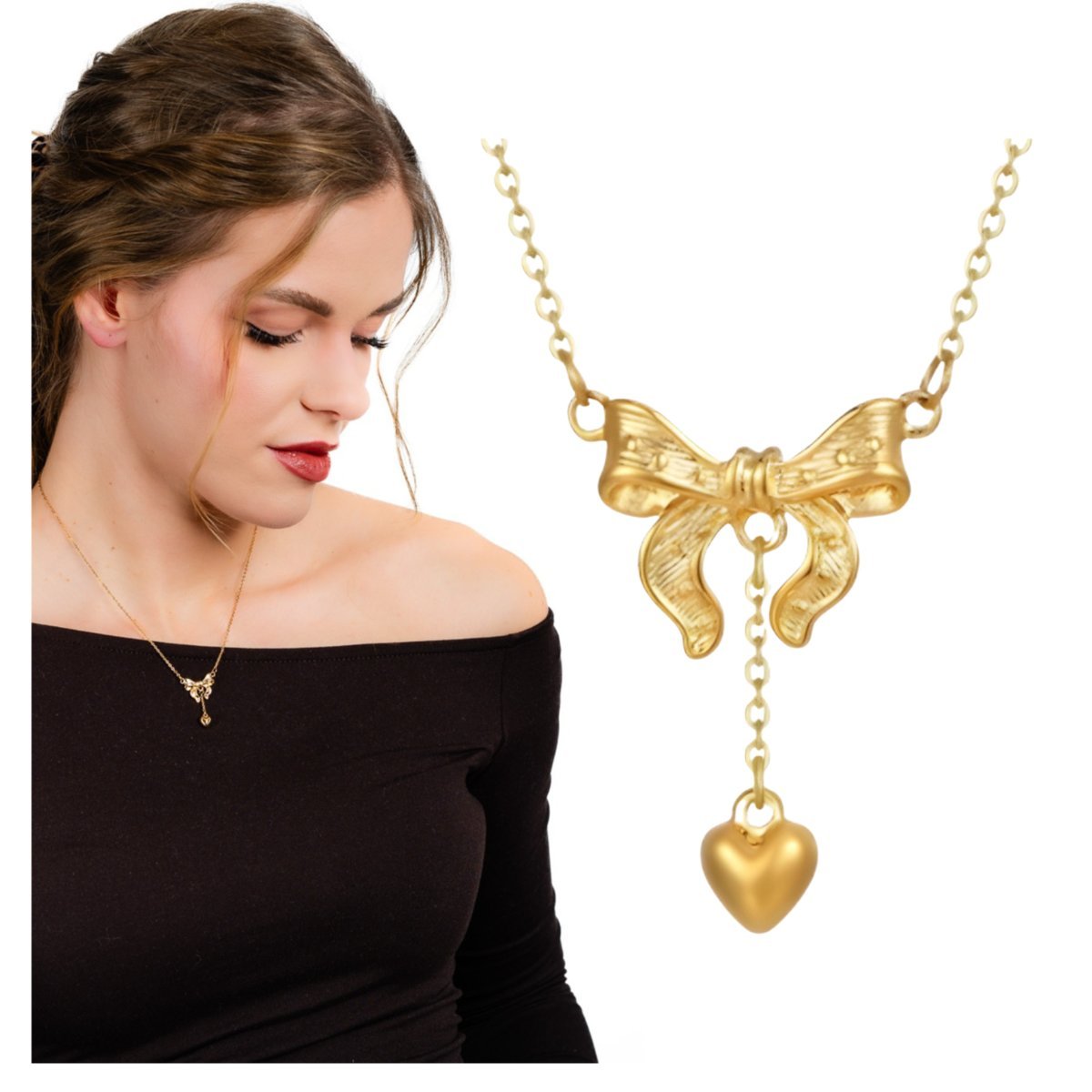 Naszyjnik Złoty z Zawieszką Serce ze Stali Chirurgicznej 316L Pozłacany 18k