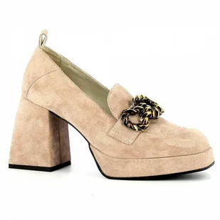 Różowe półbuty zamszowe na obcasie CARINII - Carinii - Mokasyny damskie - miniaturka - grafika 1