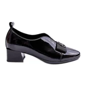 Półbuty damskie - Vinceza Lakierowane Półbuty Na Obcasie Z Ozdobą Czarne Elosa - miniaturka - grafika 1