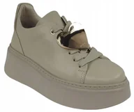 Półbuty damskie - Beżowe sneakersy półbuty Carinii B9731-T43 damskie modne platforma r.36 - miniaturka - grafika 1