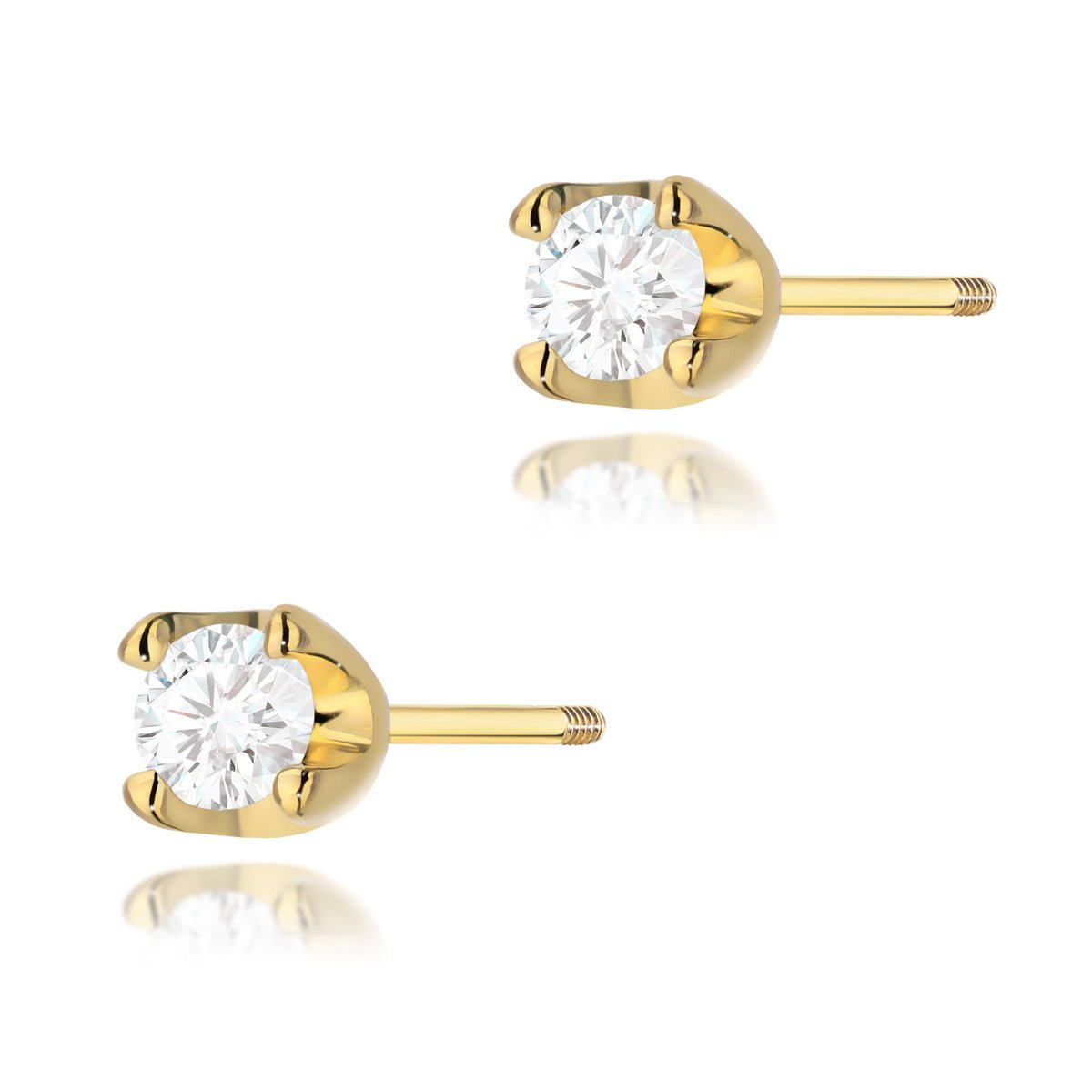 Złote kolczyki K0034 Diament 2 x 0,08ct żółte złoto sztyft zakręcany pr. 585