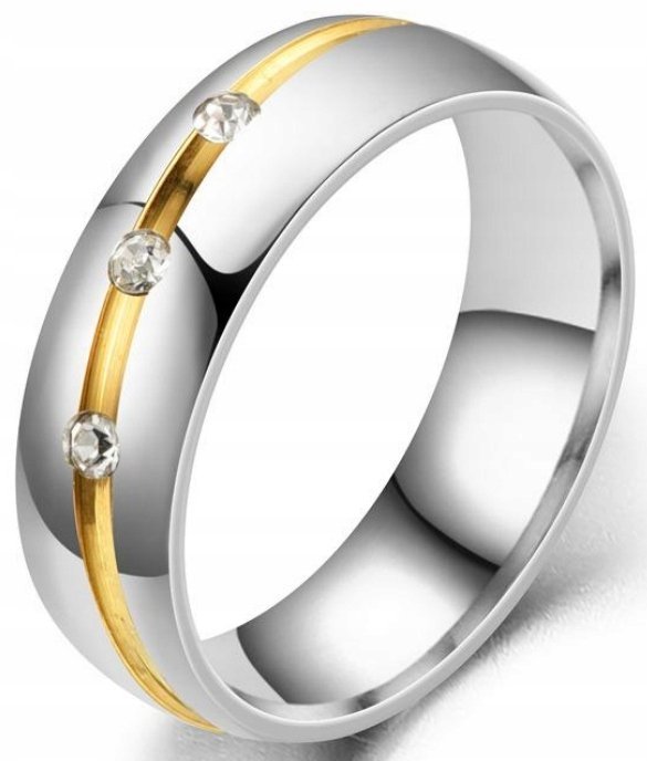 Srebrny Pierścionek Cyrkonia Sygnet Złoty Pasek