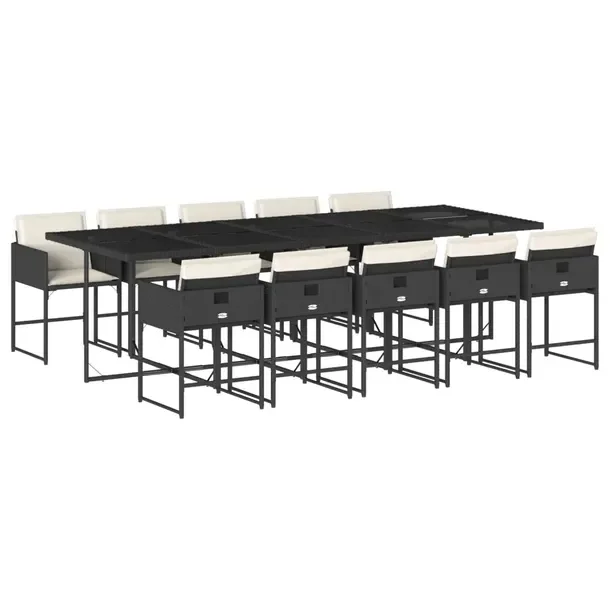 Zestaw mebli ogrodowych rattan PE, czarny, wymiary: 275 x 106 x 73 cm