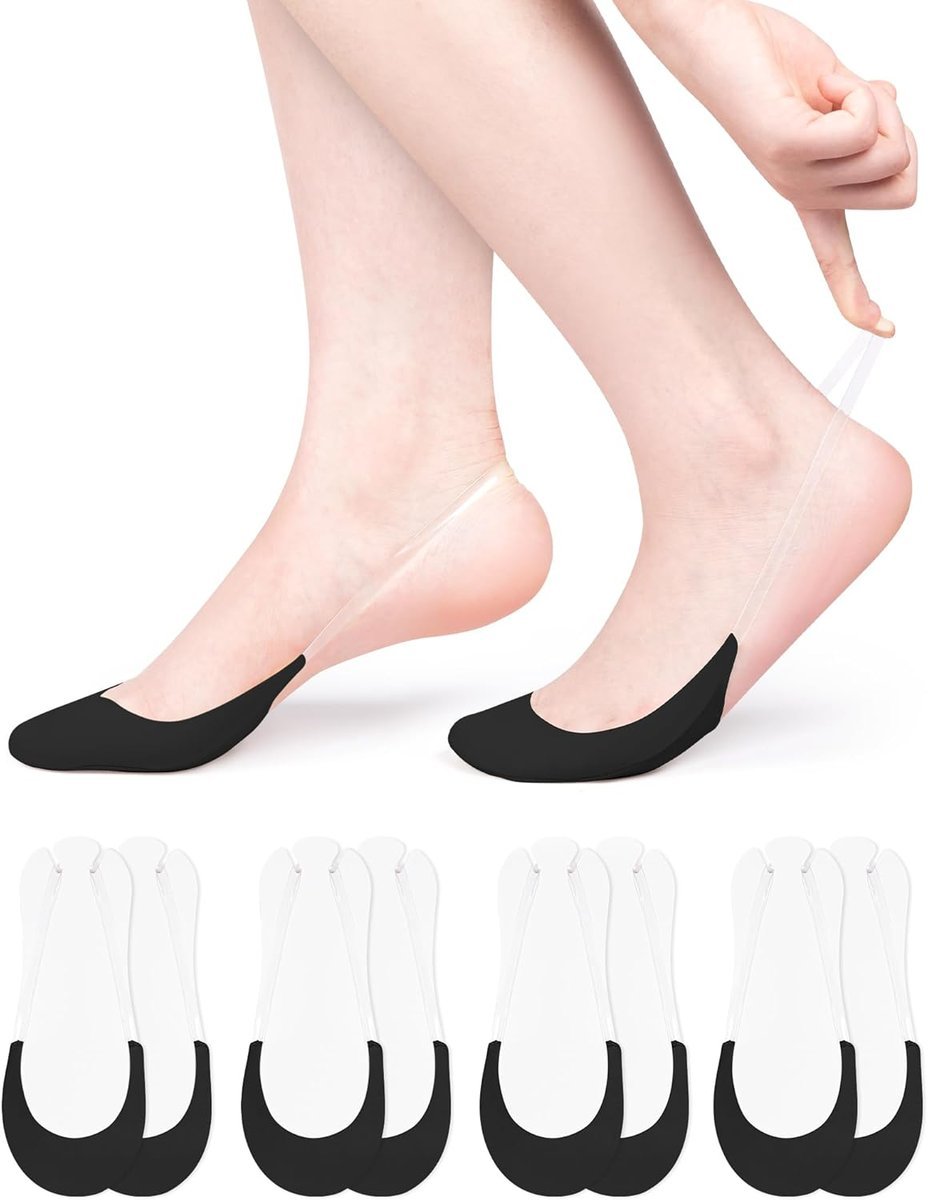 Becellen 4 pary damskich skarpet typu Slingback, No Show Ochraniacze na stopy Niewidoczne skarpety antypoślizgowe skarpetki z silikonem Antypoślizgo..
