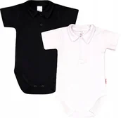 Body dla niemowląt - Body KR KOŁNIERZYK Polo 2PAK Biały +Cz r 62 KLEKLE - miniaturka - grafika 1