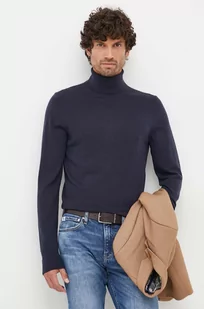 Calvin Klein sweter wełniany męski kolor granatowy lekki z golferm - Swetry męskie - miniaturka - grafika 1