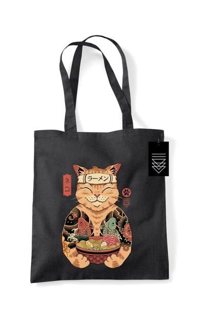 Torba bawełniana Vincent Trinidad Catana Ramen Czarna torba z nadrukiem