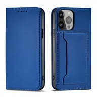 Portfele - Magnet Card Case etui iPhone 14 Pro pokrowiec z klapką portfel podstawka niebieskie - miniaturka - grafika 1