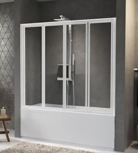 Novellini Aurora 2SV4 Parawan czteroczęściowy składany 138-144x150 cm profile chrom szkło przezroczyste AURORA2SV138-1K - Parawany nawannowe - miniaturka - grafika 1