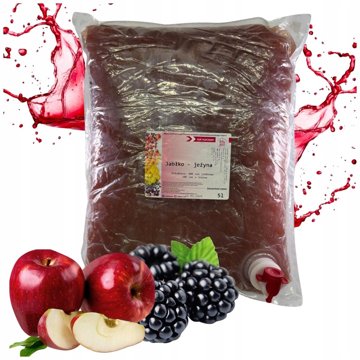 Sok jabłko jeżyna 5l 100% NFC tłoczony naturalny bez dodatku cukru