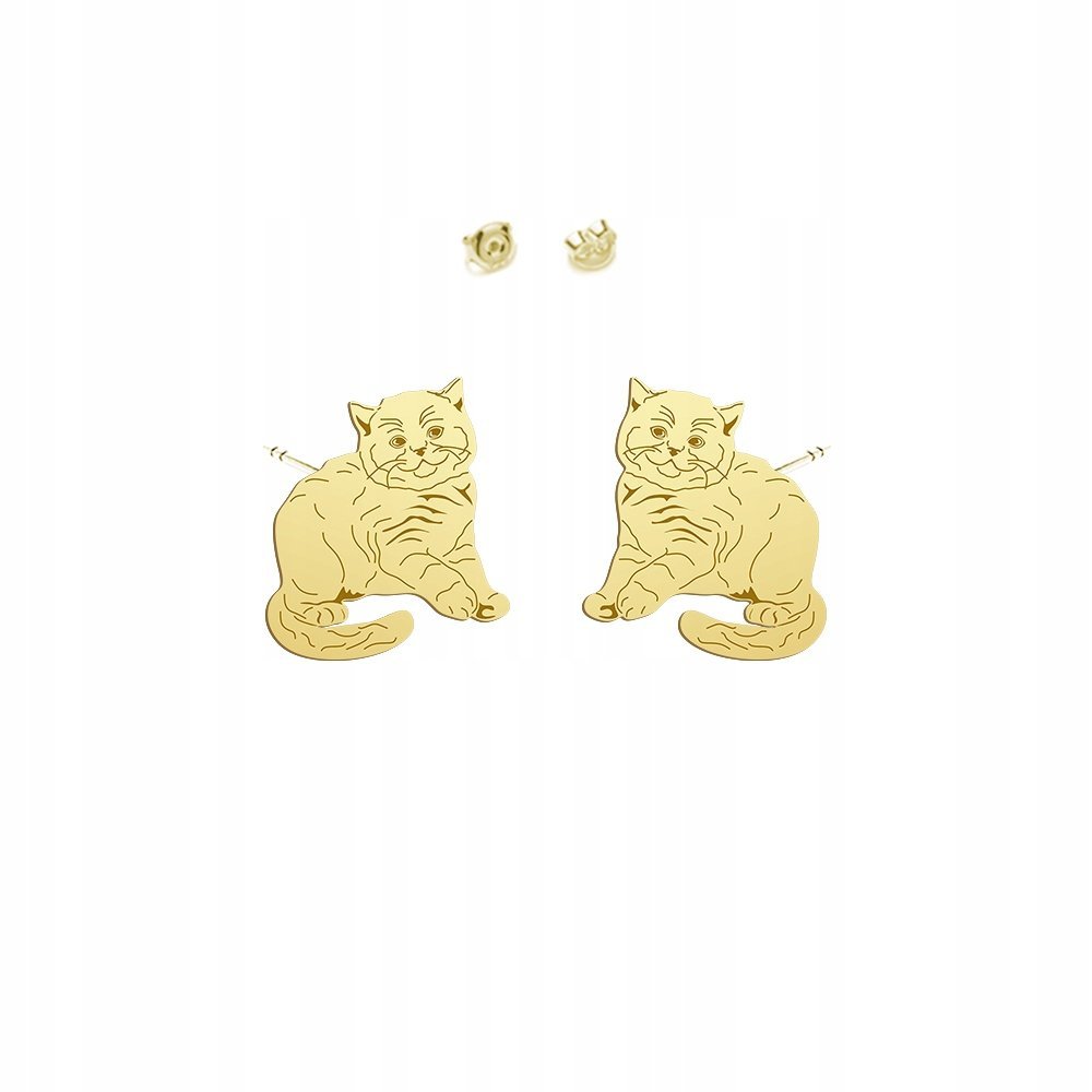 Kolczyki Złote Kot Brytyjski Krótkowłosy 925 Biżuteria Prezent DEDYKACJA