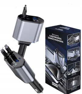 ŁADOWARKA SAMOCHODOWA 4w1 WYSUWANA OBROTOWA DO ZAPALNICZKI 2 X USB-C - Ładowarki samochodowe - miniaturka - grafika 1