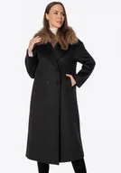 Płaszcze damskie - Klasyczny damski płaszcz z wełny czarny - miniaturka - grafika 1