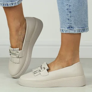 Beżowe skórzane półbuty damskie S.Barski 590 - S.BARSKI - Półbuty damskie - miniaturka - grafika 1