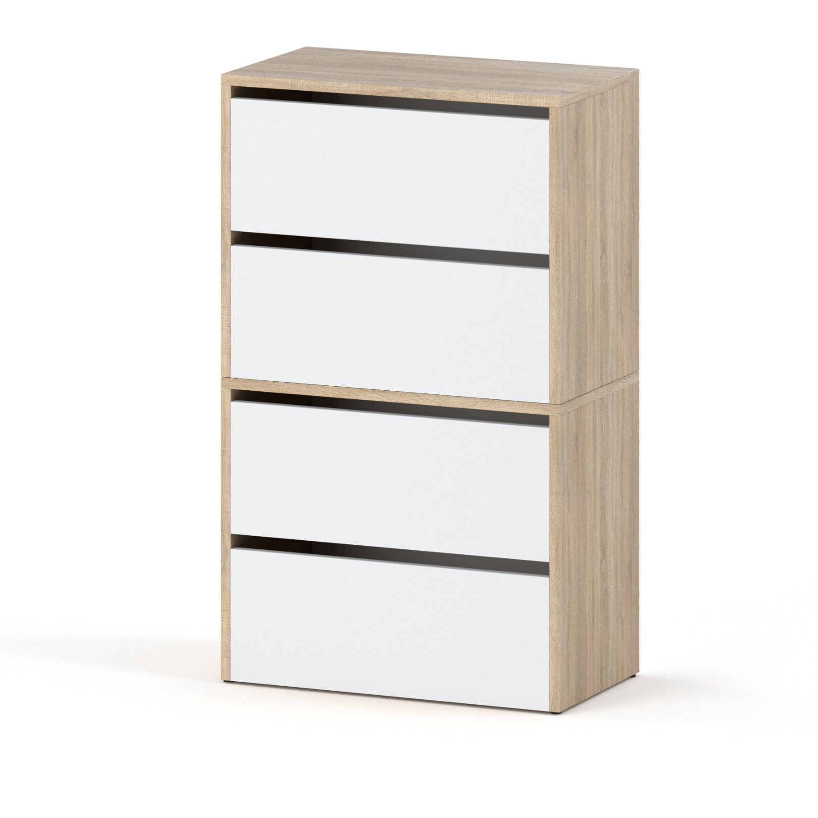 STIV Möbel Szafka na buty, stojak na buty z 4 klapami na zawiasach na ok. 12 par butów 60 x 100 x 36 cm Szafka na buty dąb Sanoma/biały mat