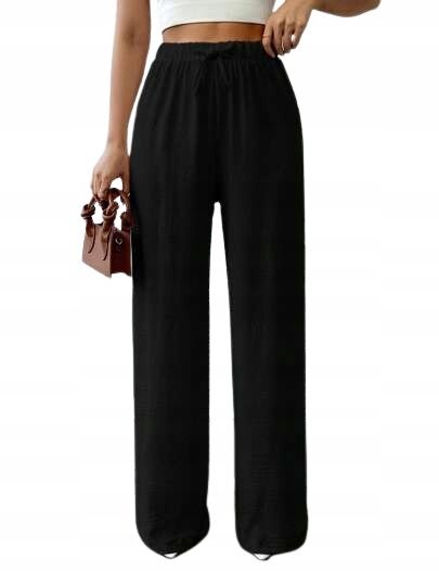 SHEIN TALL CZARNE SPODNIE DAMSKIE CASUAL PROSTE DŁUGIE WIĄZANE S 1HC