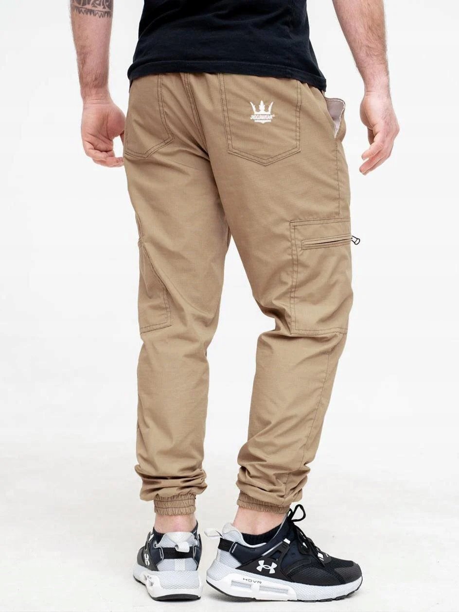 Spodnie Bojówki Jogger Materiałowe Jigga Wear Cargo 6 Kieszeni Beżowe XXL