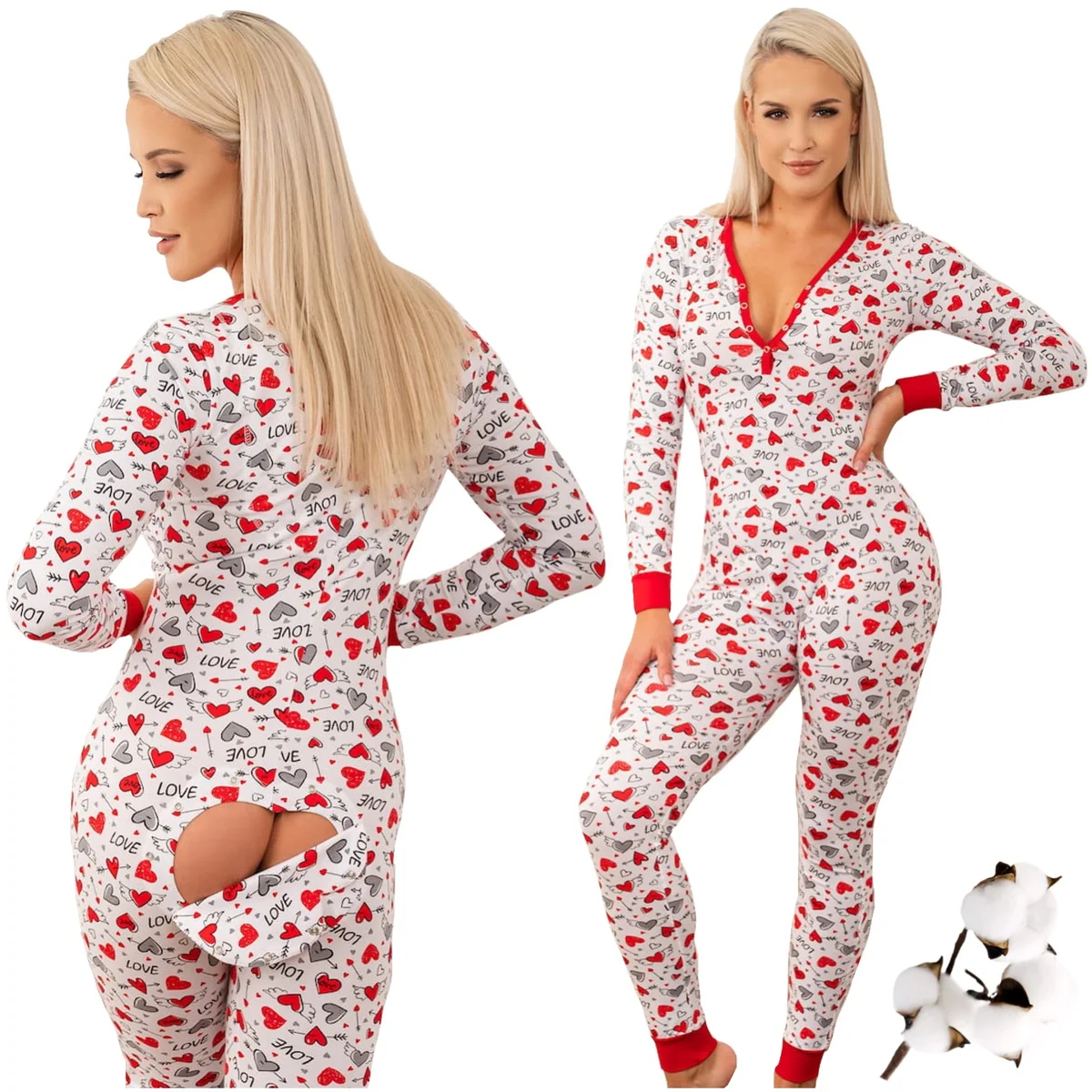 Sleepdo, Seksowny kombinezon z klapką w kształcie serca na pośladkach, Model SWEETIE, Rozmiar XL