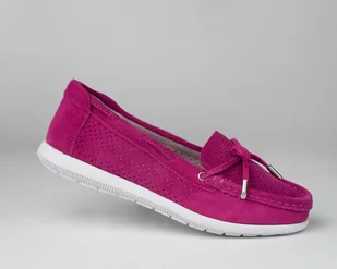 Mokasyny GD-FT-98 ażurowe z kokardką slip on fuksja 36 - Mokasyny damskie - miniaturka - grafika 1