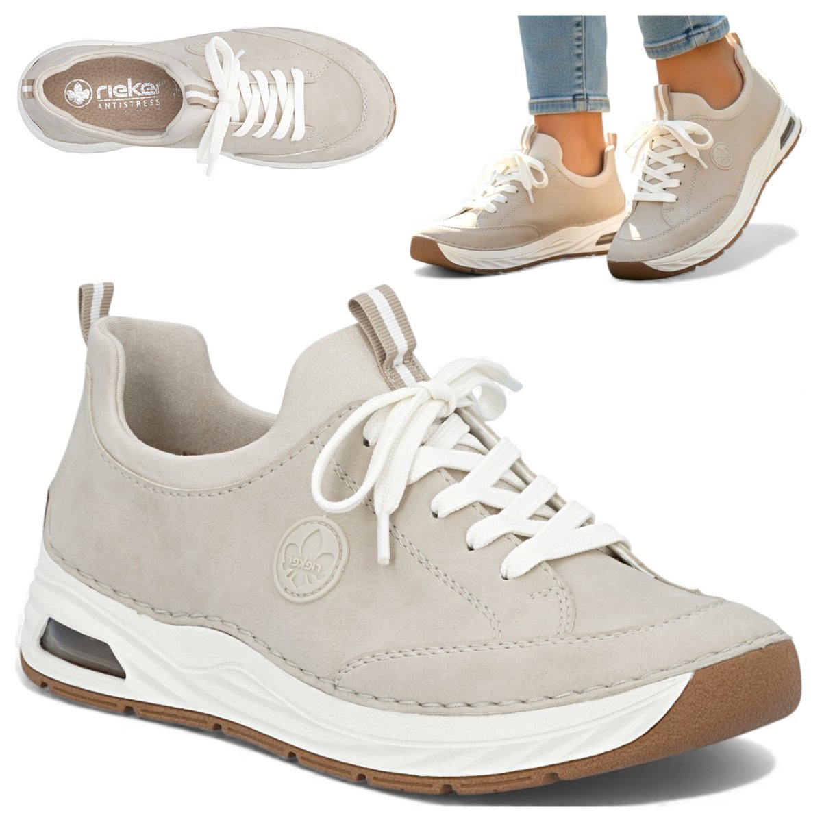 RIEKER Półbuty Damskie Wygodne Buty Wiosenne Beżowe Modne Sportowe 37