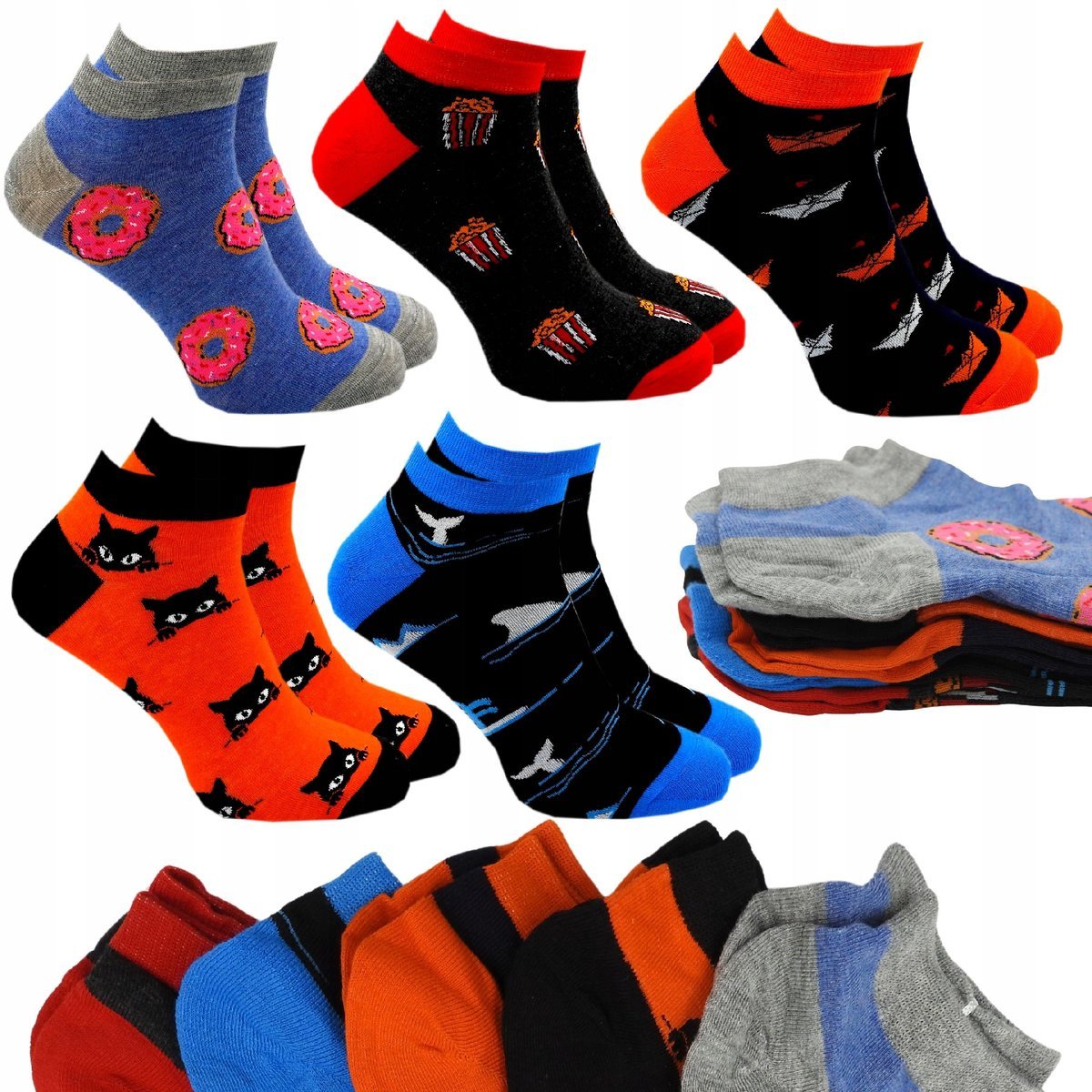 Stopki Męskie Bawełniane Skarpetki Kolorowe Krótkie Skarpety 5 Par 40/43