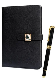 PETERSON Elegancki zestaw notes + długopis notes A5 w linie twarda czarna okładka zamykanie magnetyczne czarno - złoty metalowy długopis z wymiennym.. - Notesy i bloczki - miniaturka - grafika 1