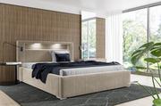 Łóżka - Łóżko tapicerowane pikowane z materacem Palermo 180x200 Beżowe Metalowy Stelaż - miniaturka - grafika 1