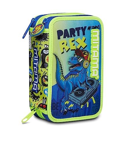 Mitama Pudełko szkolne 3 przedziały SUPER potrójne DINO DJ, Wielobarwny - Zawartość 47 sztuk - Pełna ołówki, znaczniki itp..- Długopis Szkoła Podstawowa Dzieci, Wielobarwny, Taglia Unica, szkoła