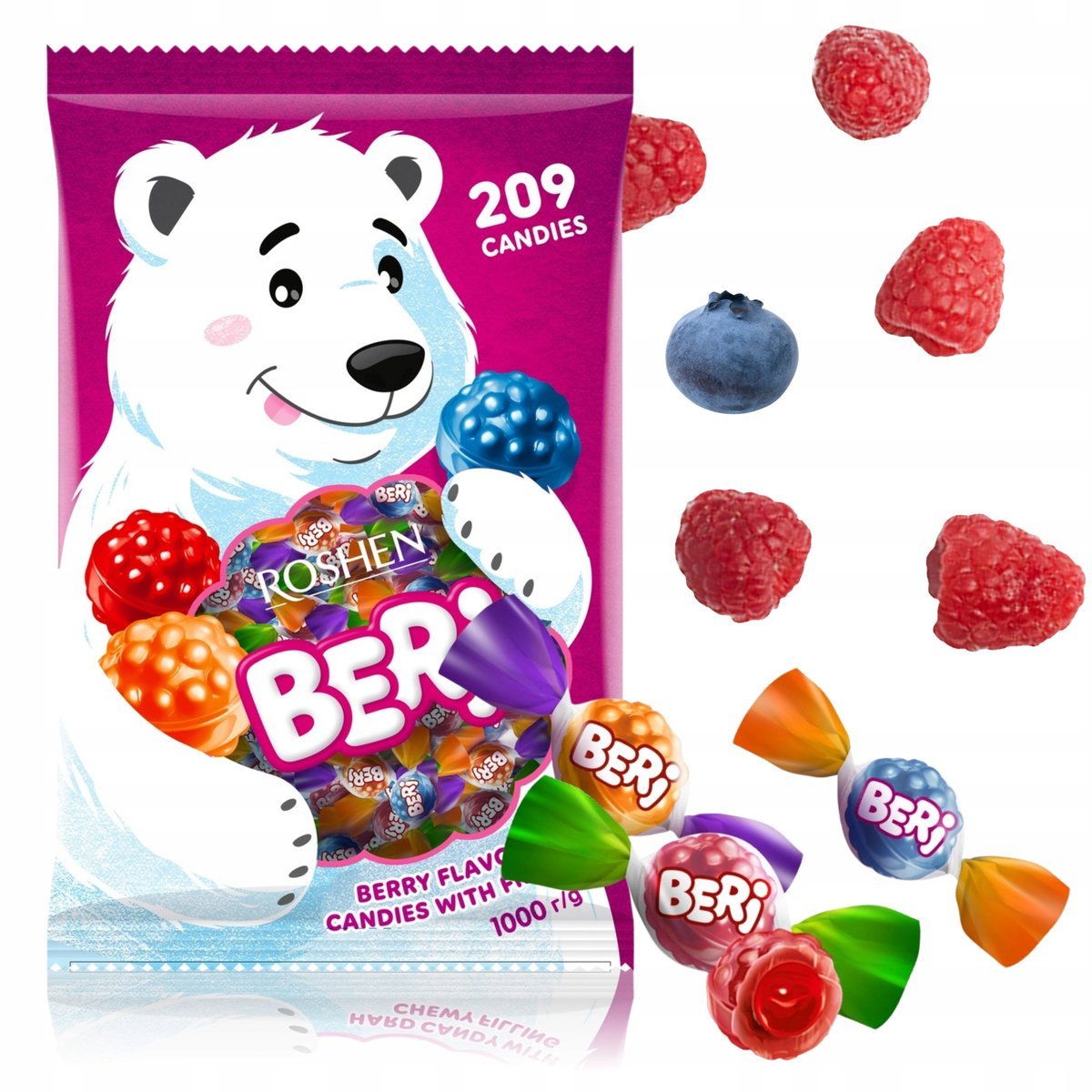Roshen Cukierki Beri Karmelki Twarde Nadziewane Owocowe Mix 1000 g
