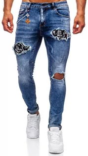 Spodnie męskie - Granatowe jeansowe spodnie męskie slim fit Denley 85004S0 - grafika 1