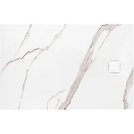Brodziki prysznicowe - Brodzik kwadratowy biały struktura kamienia smc 100x80 Magnum Carrara White Rea - miniaturka - grafika 1