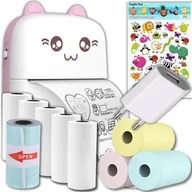 Drukarki kart i etykiet - Mini Drukarka Termiczna Dla Dzieci + 10 Rolek Papieru Kotek + ŁADOWARKA + NAKLEJKI - miniaturka - grafika 1