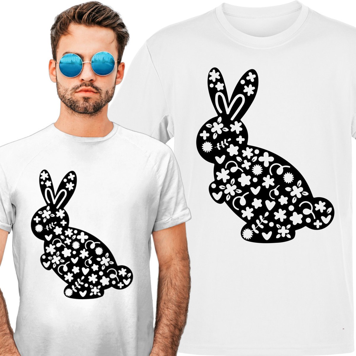 Koszulka męska Królik Zając W Kwiatowe Wzory Wiosna S