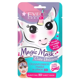Eveline Magic Mask Oczyszczająca Maska w płacie 3D Cute Unicorn 1szt 104910 - Maseczki do twarzy - miniaturka - grafika 1