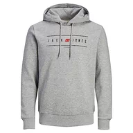 Bluzy męskie - Bestseller A/S Męska bluza z kapturem Jjelliot Logo Sweat Hood, Light Grey Melange, XXL - miniaturka - grafika 1