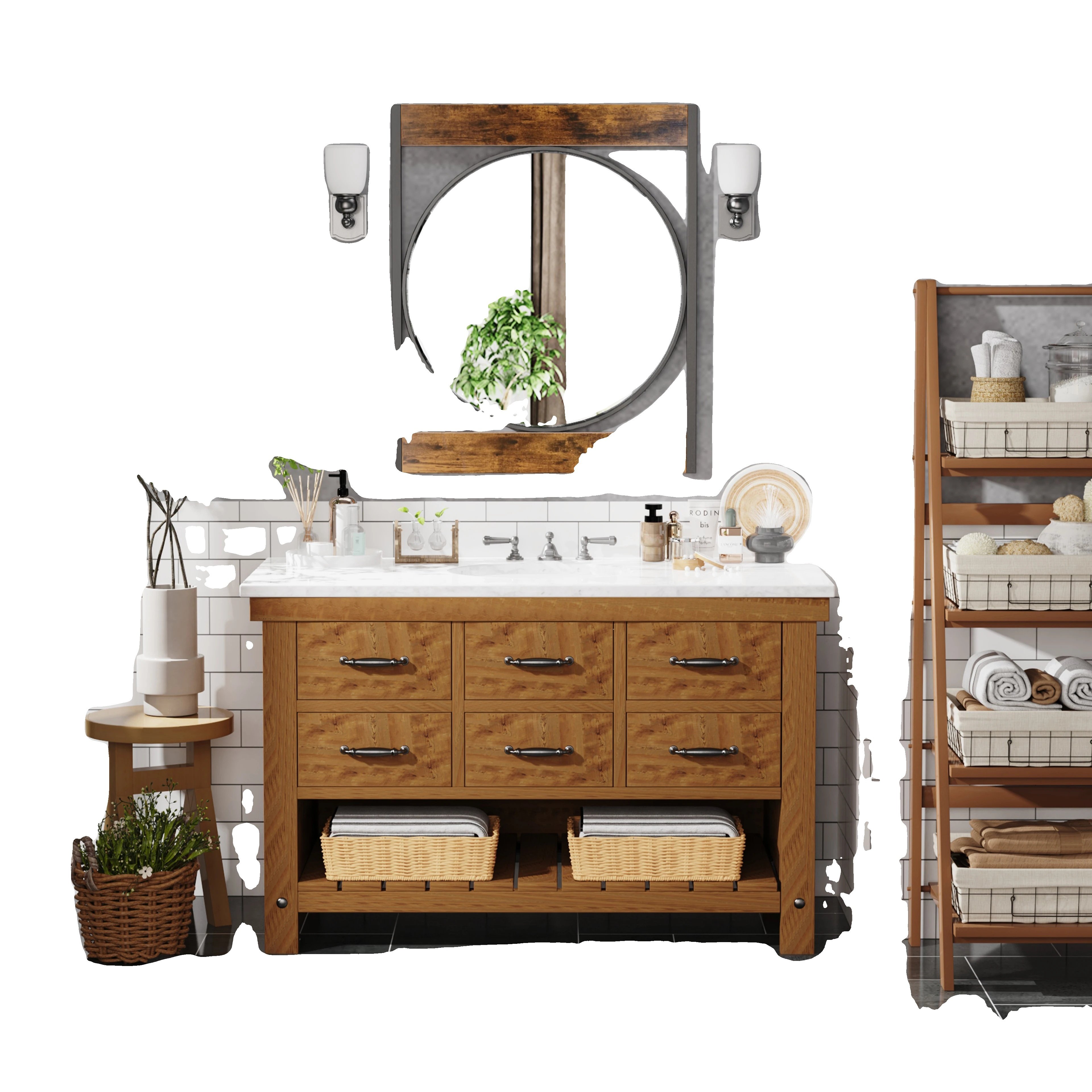Lustro ścienne, industrialny styl retro, rozmiar 63x76 cm, drewno, 63x76cm