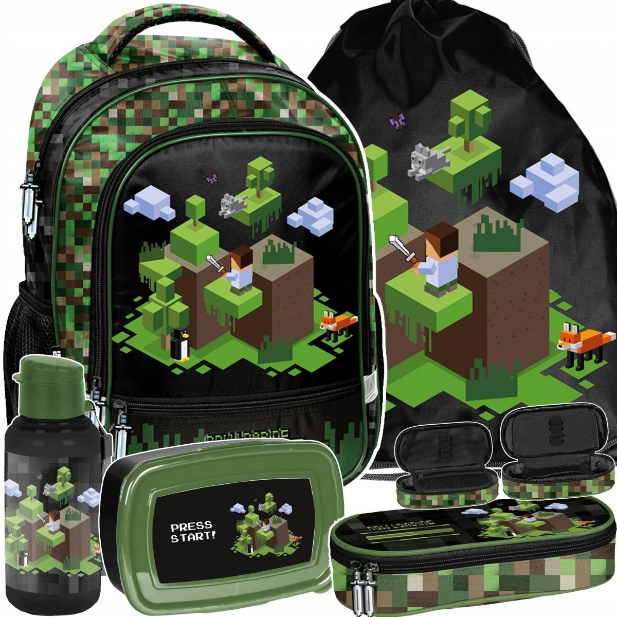 Plecak Minecraft Zestaw 5ele Szkolny Gaming Gry Do 1 Klasy Dla Chłopaków