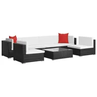 Meble ogrodowe - vidaXL 7-cz. zestaw wypoczynkowy do ogrodu, poduszki, rattan PE czarny 3059788 - miniaturka - grafika 1