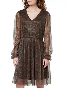 ONLY Women's ONLFALLON LS sukienka z dekoltem w serek WVN CS, czarna/szczegóły: brąz Lurex, XS - Sukienki - miniaturka - grafika 1