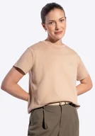 Koszulki i topy damskie - T-shirt damski z bawełny beżowy - miniaturka - grafika 1