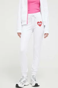 Love Moschino spodnie dresowe kolor biały z nadrukiem - Spodnie damskie - miniaturka - grafika 1