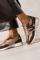 Sneakersy damskie - Brązowe Sneakersy Damskie Na Białej Platformie Sznurowane Casu La295P-37 - miniaturka - grafika 1