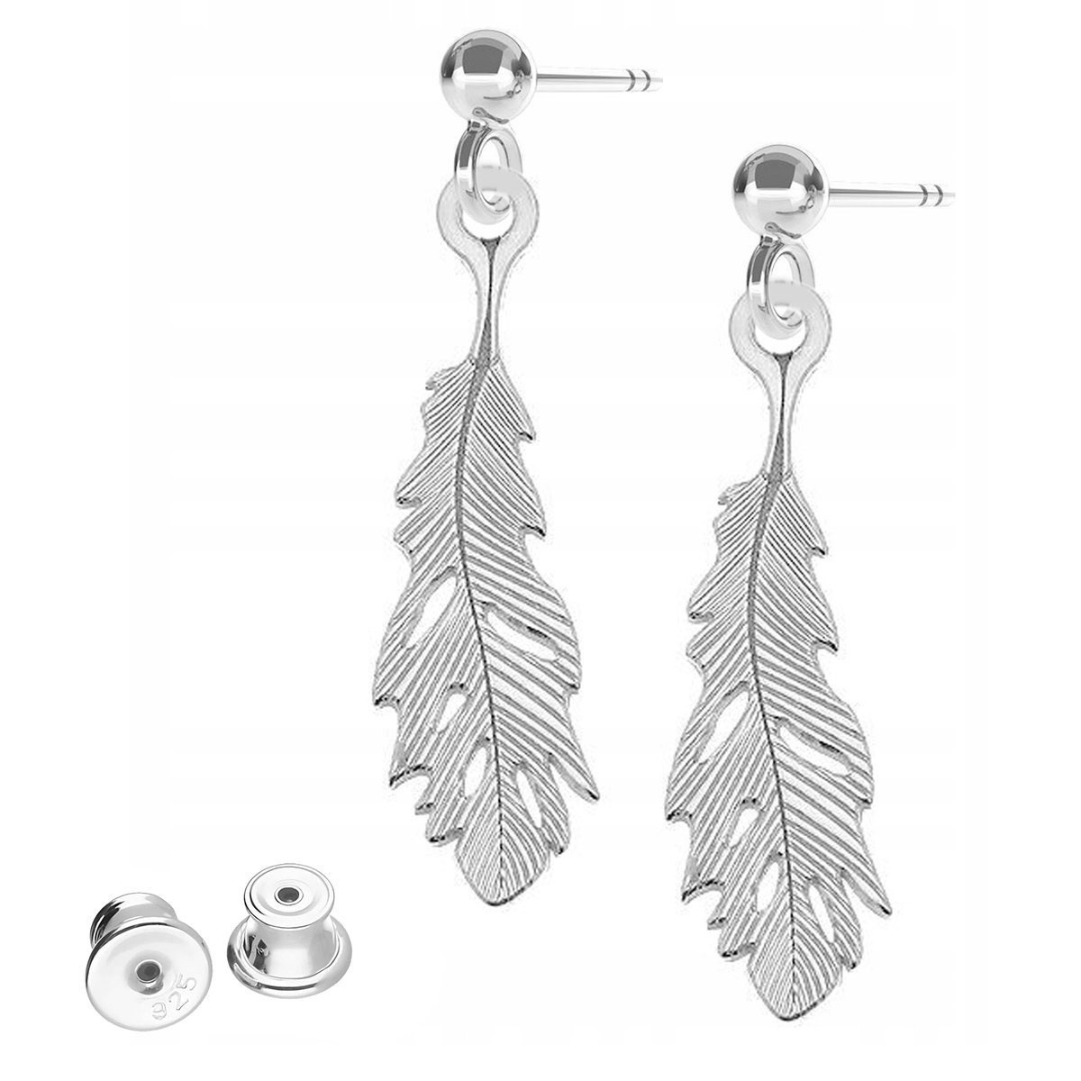 Kolczyki Srebrne Ozdobne Pióra Piórka Wkrętki z Piórkami SREBRO 925