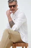 Koszule męskie - Lacoste koszula lniana kolor biały regular z kołnierzykiem button-down - miniaturka - grafika 1